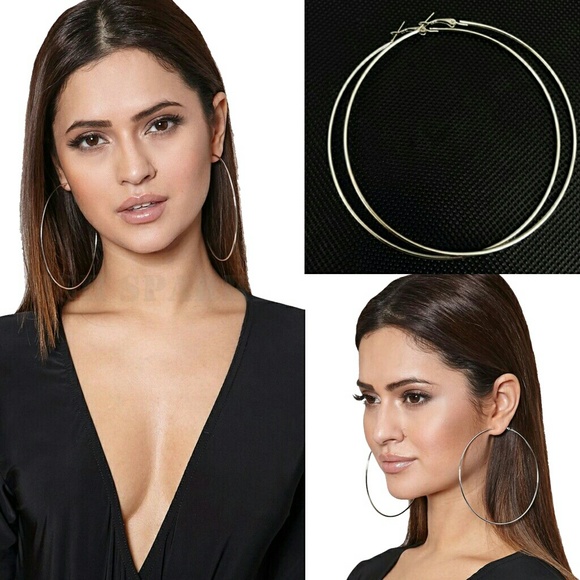Jewelry - Oversized silver hoop earrings 4"